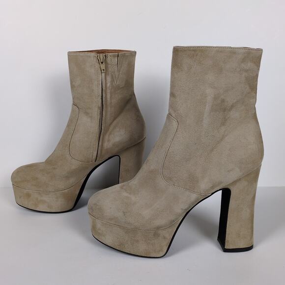 JEFFREY CAMPBELL Beige Suede Bratz Bootie Platform Heeled Leather Women's 8.5 - Picture 5 of 9